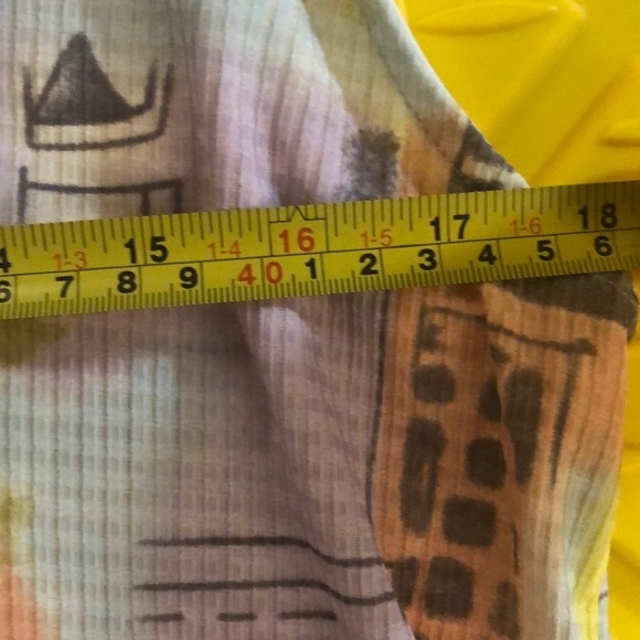 Colorful Abstract Print cowl neck Sleeveless Blouse contrast hem - Picture 13 of 13